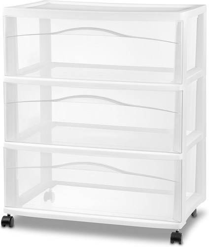 Wide drawer cart plastic - wide, 3-drawer